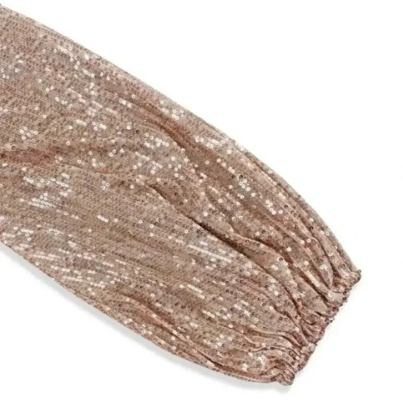 Plus Size 2X Glitter Sequence Ruched Wrap V Neck Body Con Dress Bishop Sleeve - Picture 5 of 8